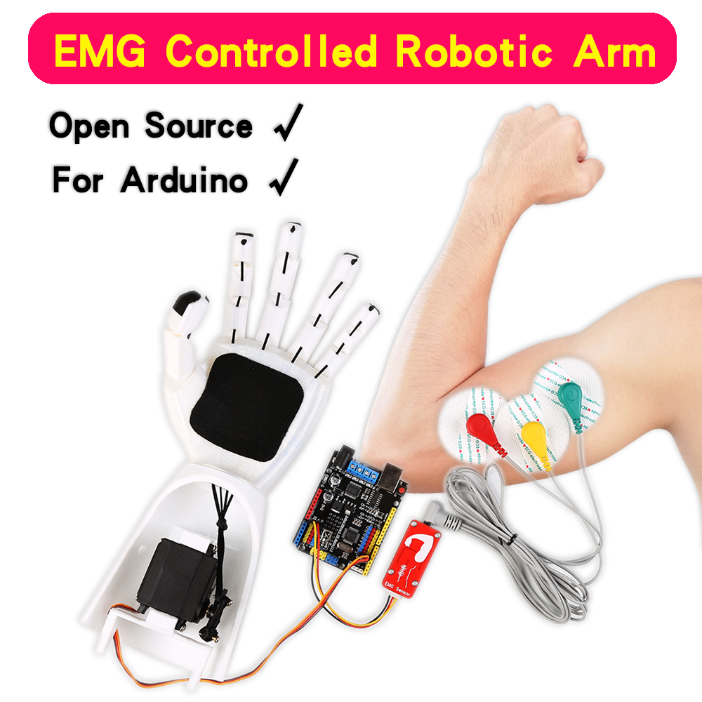 Science Robotics - เซ็นเซอร์ EMG แขนหุ่นยนต์เซ็นเซอร์สัญญาณกล้ามเนื้อไฟฟ้าโครงการอาร์ดูอิโนแบบโอเพนซอร์ส