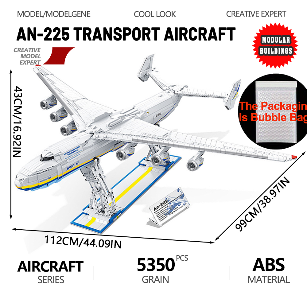Science Olympiad - An-225โมเดลเครื่องบินขนส่งขนาดใหญ่บล็อกตัวต่อ5350ชิ้นชุดสถาปัตยกรรมเครื่องบินอิฐของเล่นสำหรับเด็กสำหรับเป็นของขวัญ