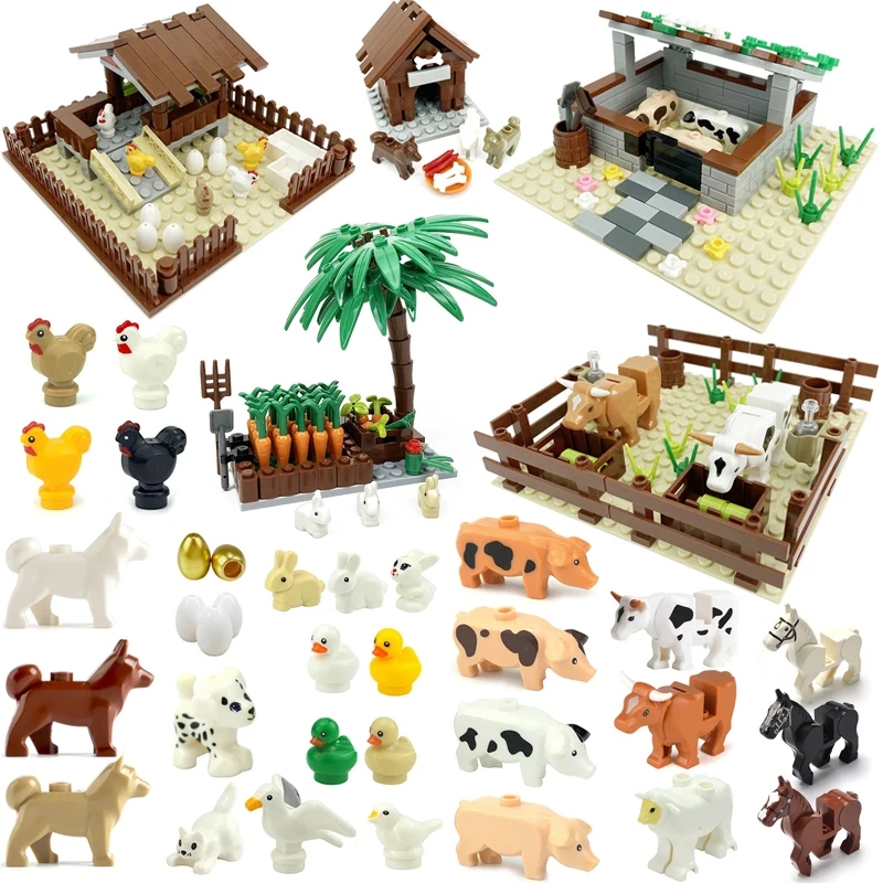 Science Olympiad - ฟาร์ม MOC Building Blocks ชิ้นส่วนสัตว์ทุ่งหญ้าอิฐชุดของเล่น Coop