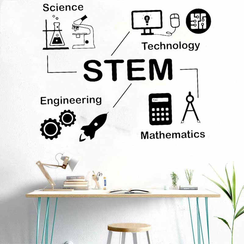 Science And Invention - STEM สติ๊กเกอร์ติดผนังวิทยาศาสตร์เทคโนโลยีวิศวกรรมคณิตศาสตร์โรงเรียนห้องเรียนเด็กห้องอ่านหนังสือตกแต่งสติ๊กเกอร์ไวนิล 7